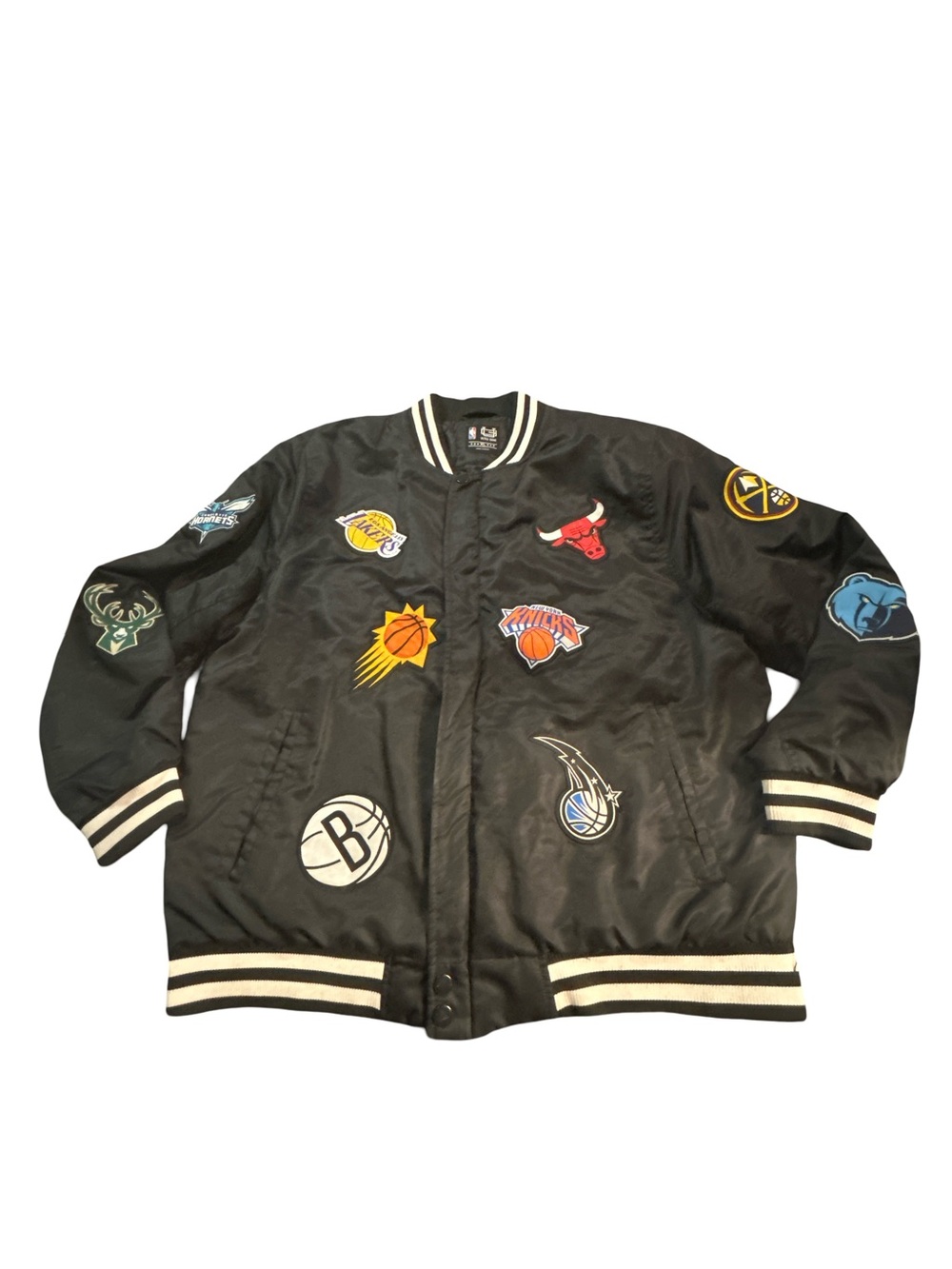Ultra Game NBA Multi-Team Patch Varsity Bomber Jacket Black Men's XL Blockcore